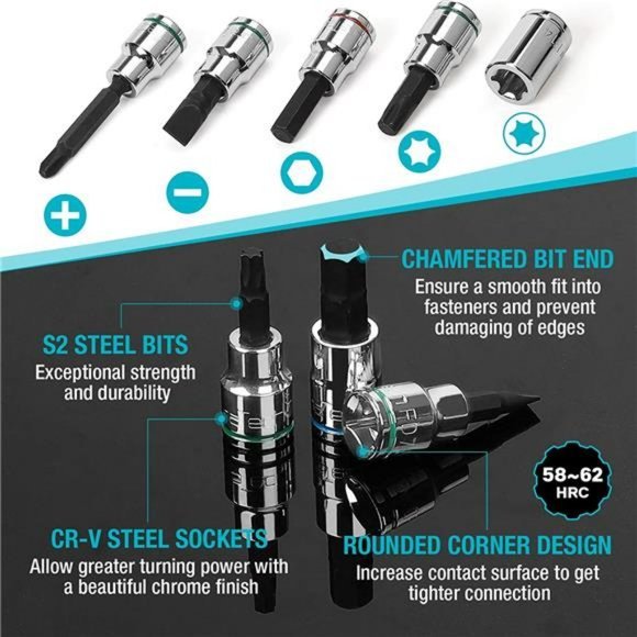 DURATECH Bit Socket Set, 42-piece with Storage Case, SAE & Metric - Picture 2 of 7